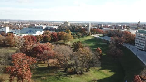 University Campanile and Stadium in Peak Autumn