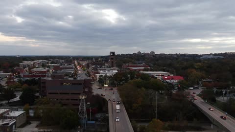 Small Town Skyline on an Overcast Autumn Day · Flyover
