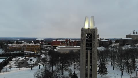 Campanile Over a Snowy Landscape · Monochrome