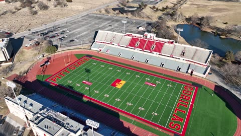 College Football Stadium and Town in Winter