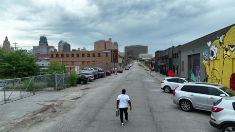 Downtown Skyline Above Brick Warehouses