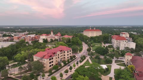Hilltop University Campus at Dusk · Flyover