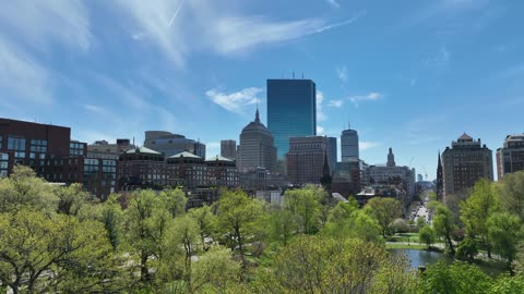 City Skyline and Green Parkland in Spring