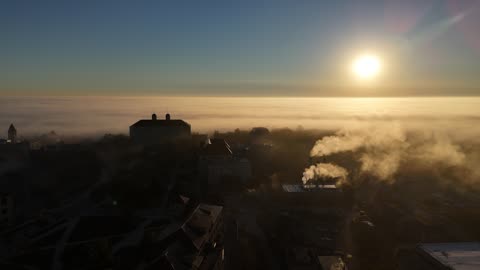 Foggy KU Campus at Sunrise