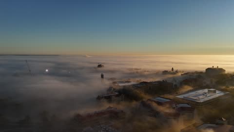 Sunrise Fog Over Lawrence Kansas and KU