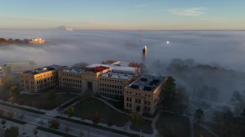 KU Campanile Rising Above Morning Fog