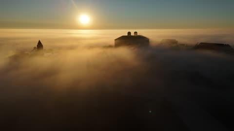 KU Fraser Hall Emerging From Morning Fog