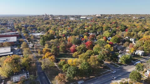 Fall Foliage and Lawrence Kansas Neighborhoods · Flyover