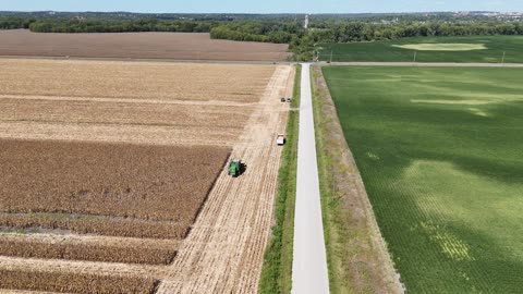 Harvested Field and Green Crops, Rural Kansas · Flyover