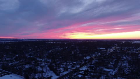 Pink Winter Sunset Over Lawrence Kansas