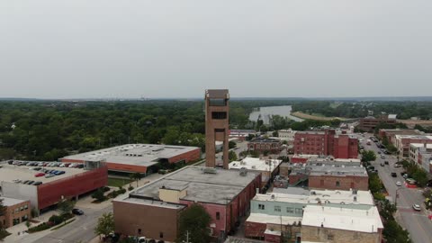 Brick Downtown Street Grid of Lawrence Kansas · Flyover