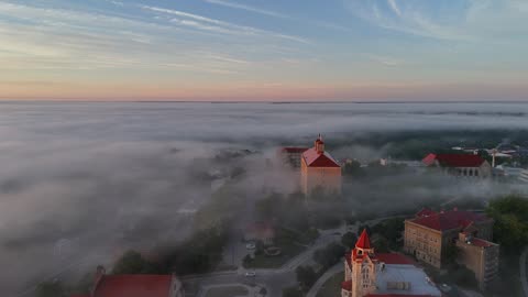 Foggy Fraser Hall and the KU Campus · Sweeping Pan