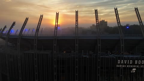 Memorial Stadium in Late-Summer Sunrise Fog · Sweep