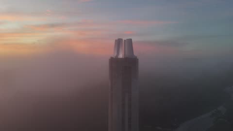 Campanile Above a Sea of Sunrise Fog · Fly-By