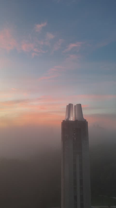 Fog Toward the KU Campanile at Sunrise · Fly-Through