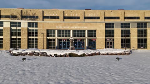 Brick Facade of Allen Fieldhouse in Winter · High Flyover