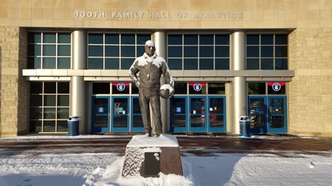 Naismith Statue Outside Snowy Allen Fieldhouse