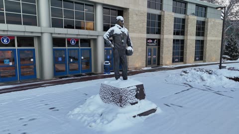 Orbit Around the James Naismith Statue on a Snowy Morning