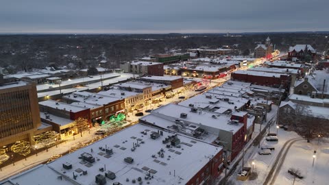 Down an Empty Snowy Massachusetts Street at Dawn