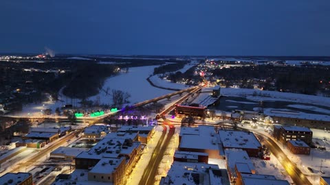 Snowy Kansas River at Dawn Beside Downtown Lawrence