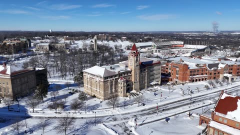 Snow-Covered KU Campanile and Campus Skyline