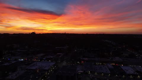 Massachusetts Street at a Glowing Sunset · Flyover