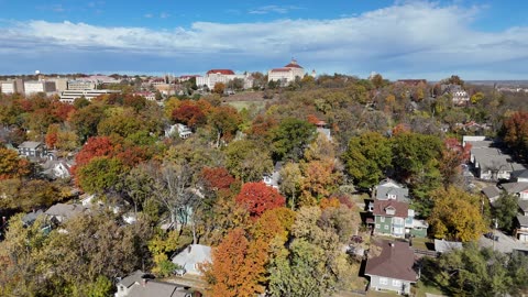 Lawrence Skyline and Autumn Campus Treetops