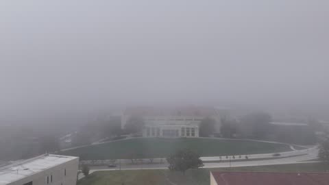 Allen Fieldhouse Through Morning Fog · Push-In