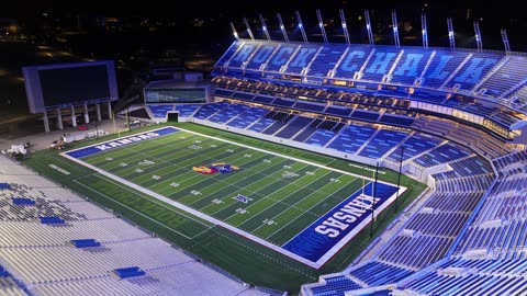 Lit New Memorial Stadium at KU · Pull-Back