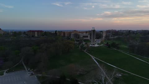KU Campanile Over Campus at Sunset · Wide
